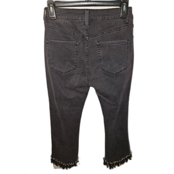 Forever 21 Women's Faded Black Jeans With Silver Beads At Frayed Bottom Sz 26 - Picture 2 of 4